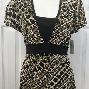 AB Studio Blouse Top Leopard Tie Back NWT